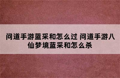 问道手游蓝采和怎么过 问道手游八仙梦境蓝采和怎么杀